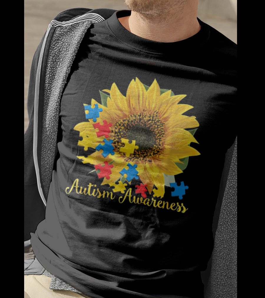 Autism Awareness Sunflower With Puzzle Pieces T-Shirt