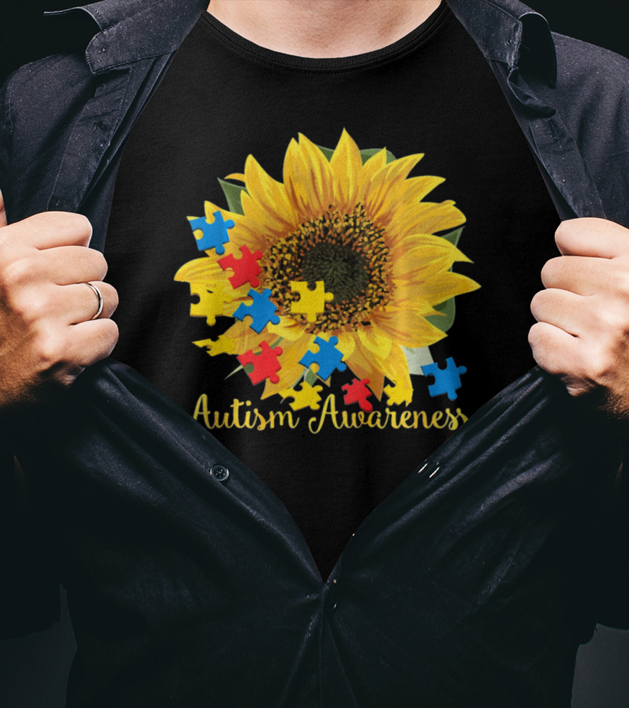 Autism Awareness Sunflower With Puzzle Pieces T-Shirt