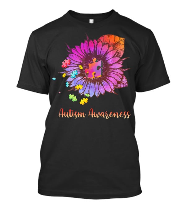 Autism Awareness Puzzle Ribbon Sunflower Hippie T-Shirt