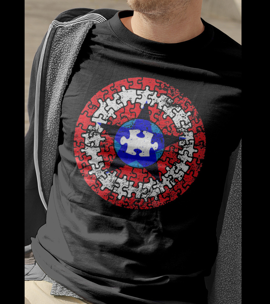 Captain Autism Superhero Shield Awareness Puzzle Star Emblem T-Shirt