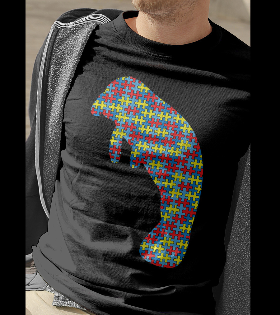 Manatee Autism Awareness Puzzle Pattern Kids Dugong T-Shirt