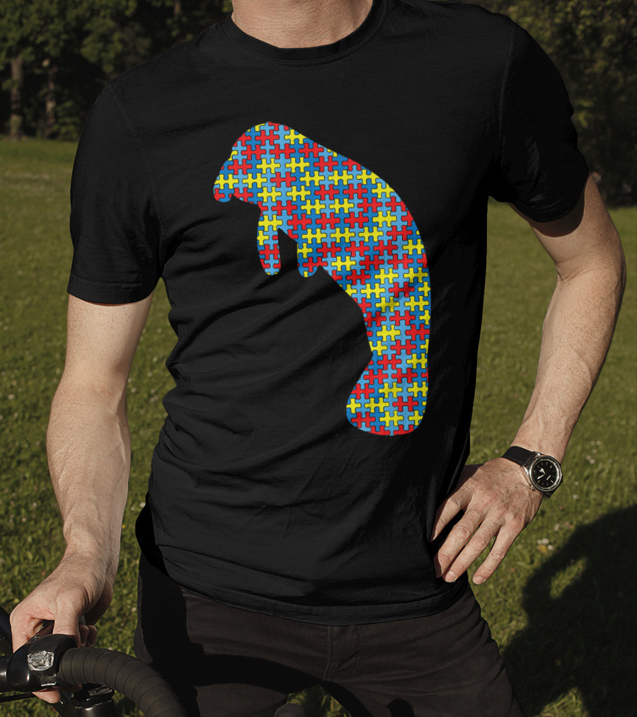 Manatee Autism Awareness Puzzle Pattern Kids Dugong T-Shirt