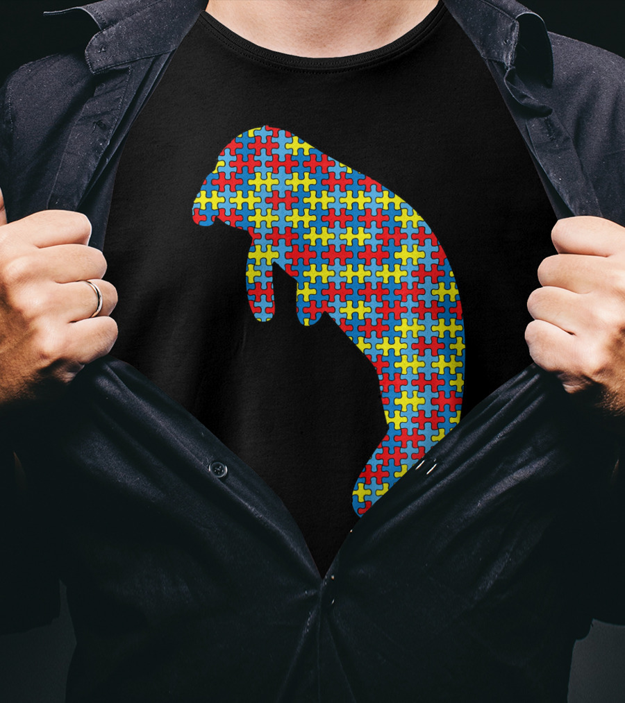 Manatee Autism Awareness Puzzle Pattern Kids Dugong T-Shirt