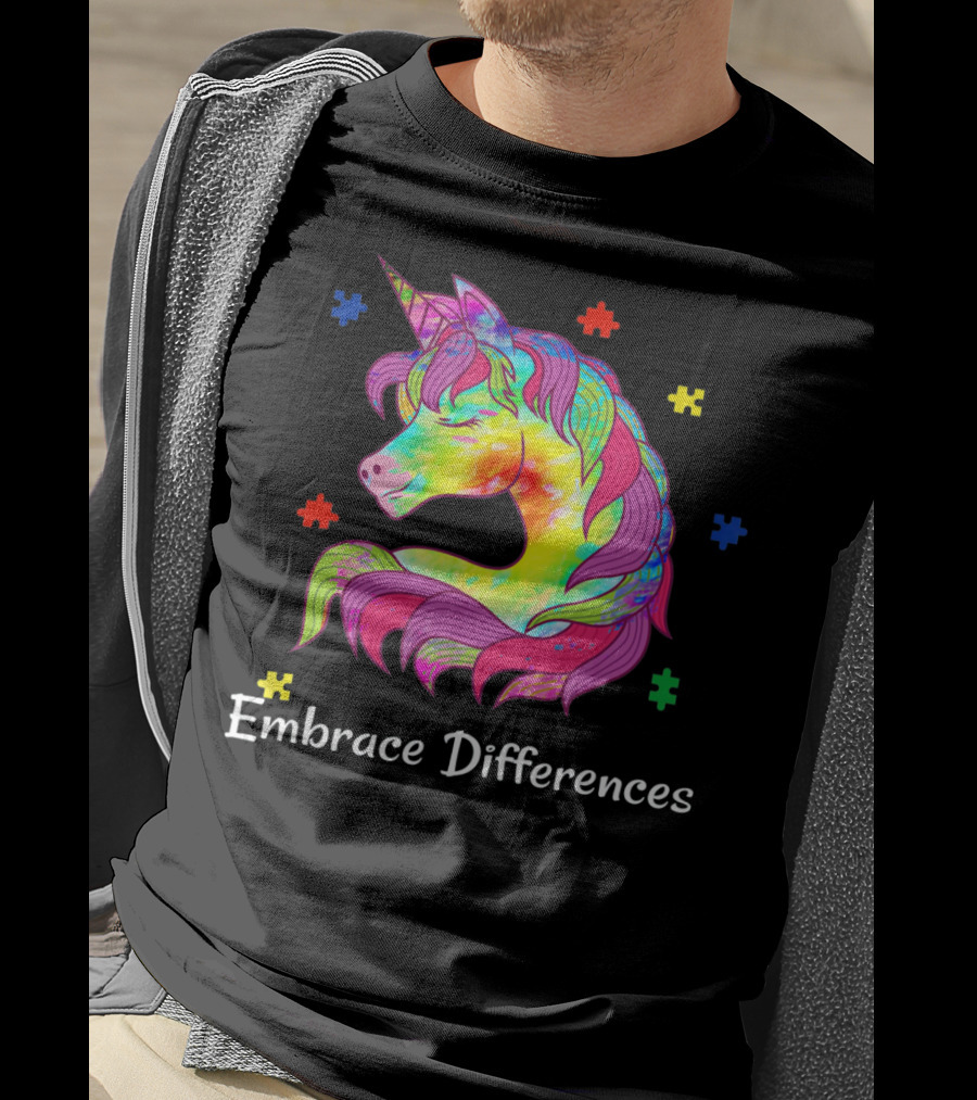 Embrace Differences Unicorn Autism Puzzle Pieces T-Shirt