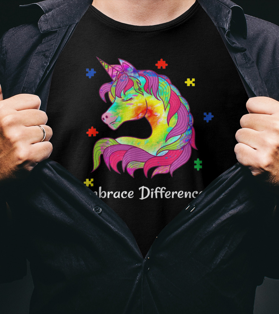 Embrace Differences Unicorn Autism Puzzle Pieces T-Shirt