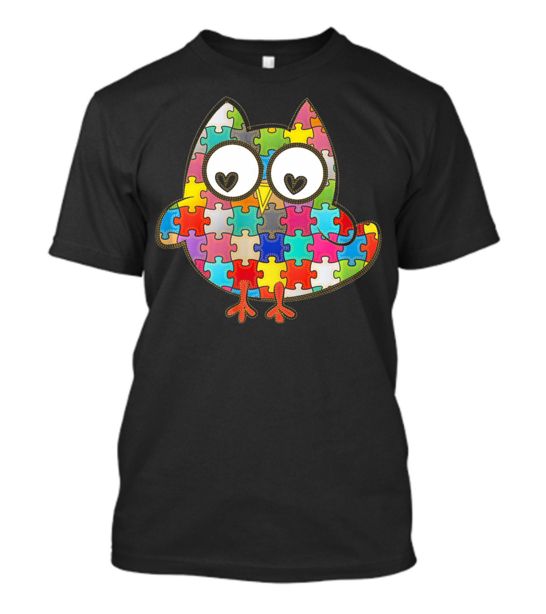 Autism Owl Puzzle Heart Eyes Autism Awareness Month T-Shirt