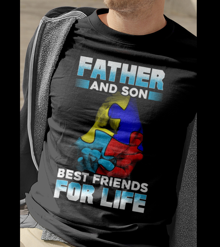 Father And Son Best Friends For Life Puzzle Autism Awareness T-Shirt