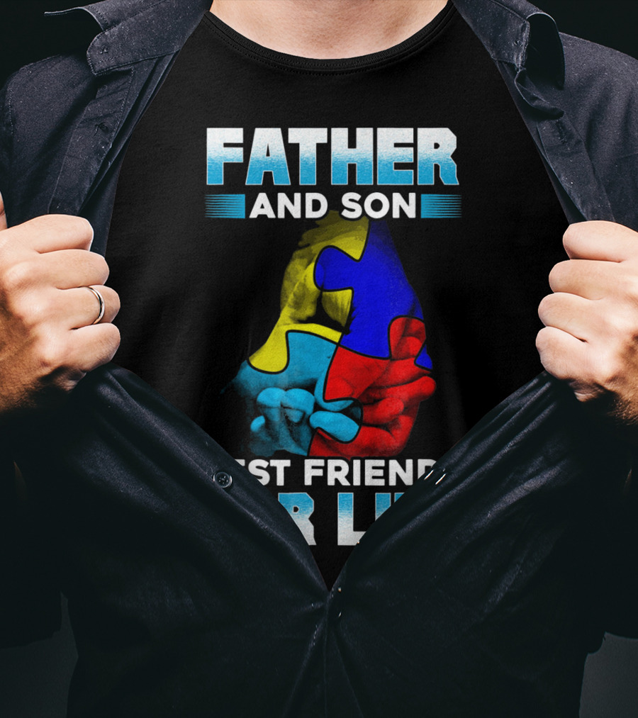 Father And Son Best Friends For Life Puzzle Autism Awareness T-Shirt
