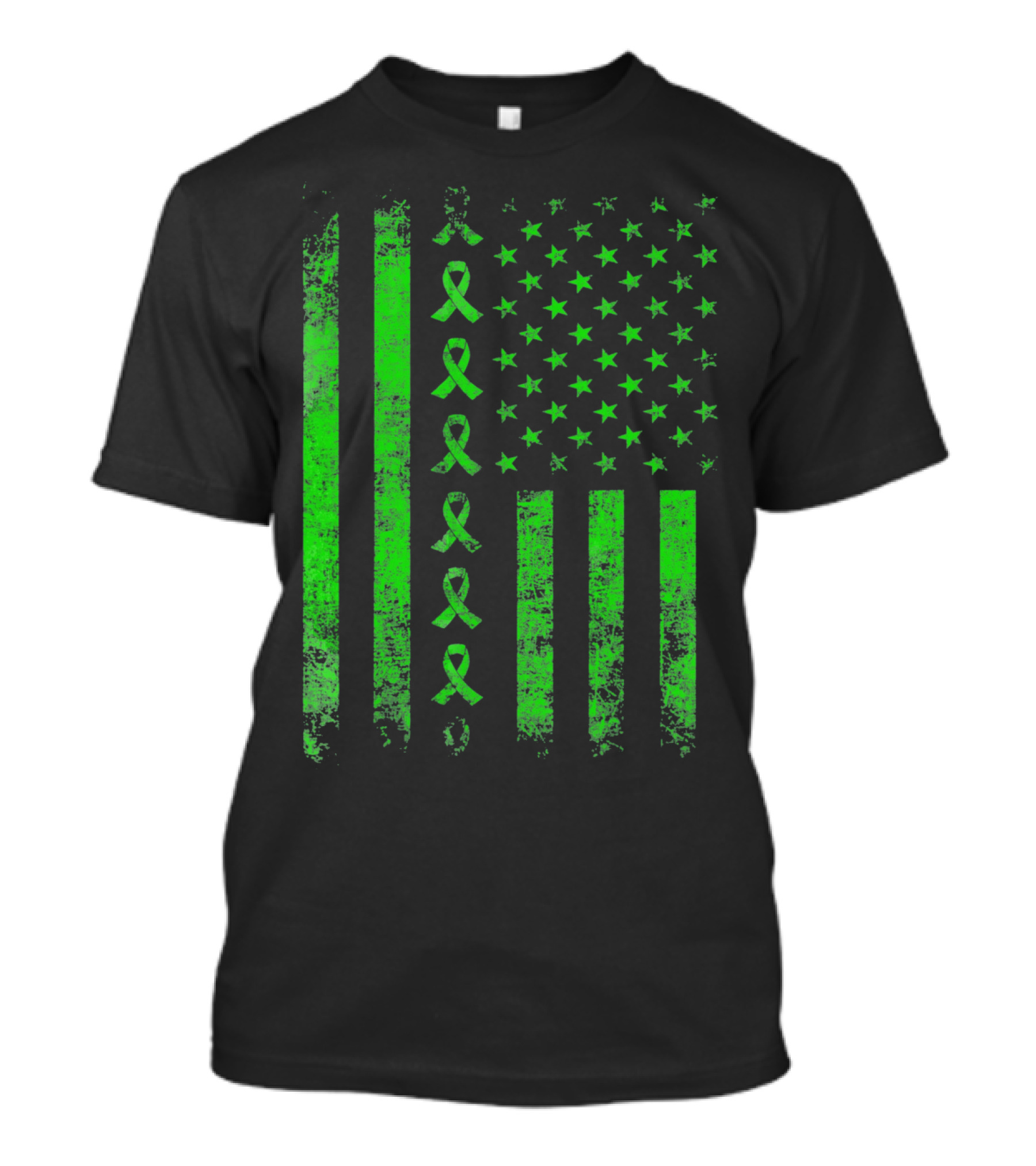 Green Ribbon US Flag Cerebral Palsy Awareness T-Shirt