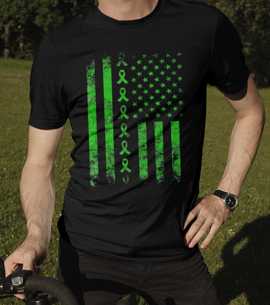 Green Ribbon US Flag Cerebral Palsy Awareness T-Shirt