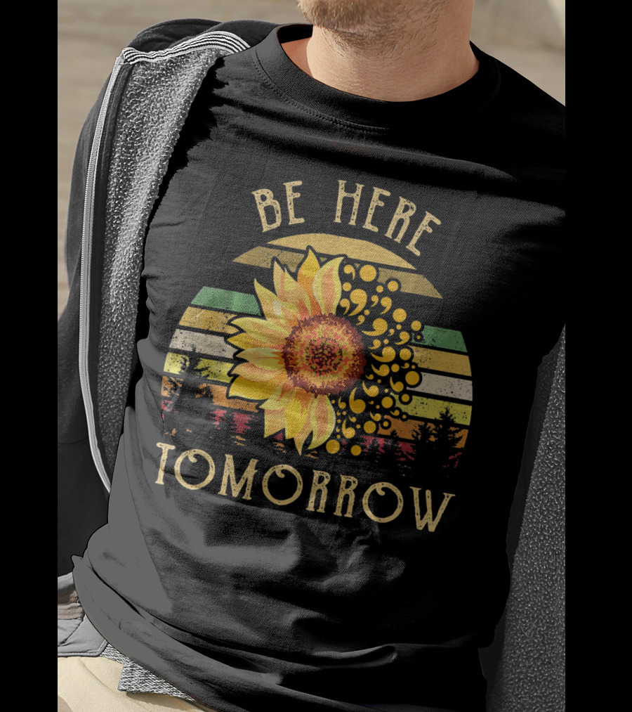 Be Here Tomorrow Sunflower Vintage Stripes T-Shirt