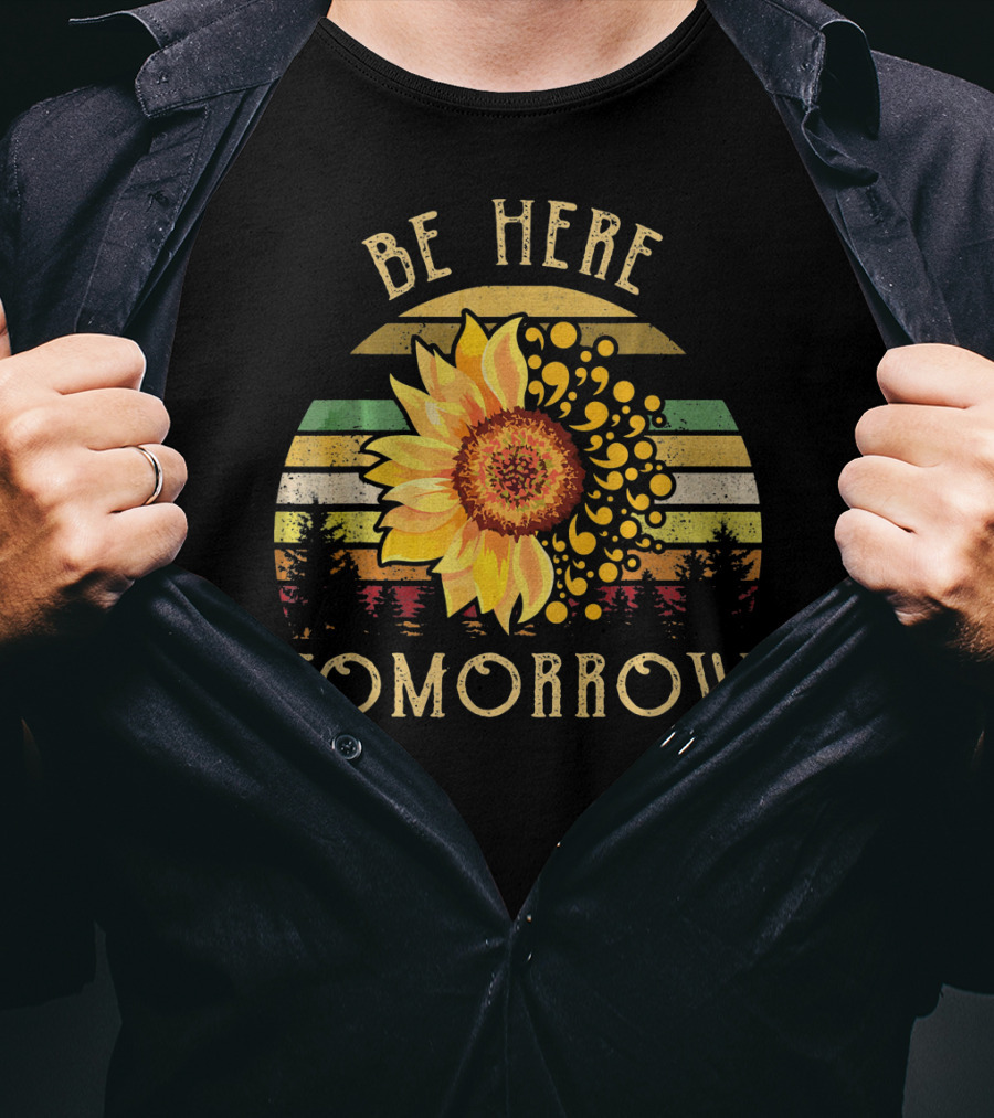 Be Here Tomorrow Sunflower Vintage Stripes T-Shirt