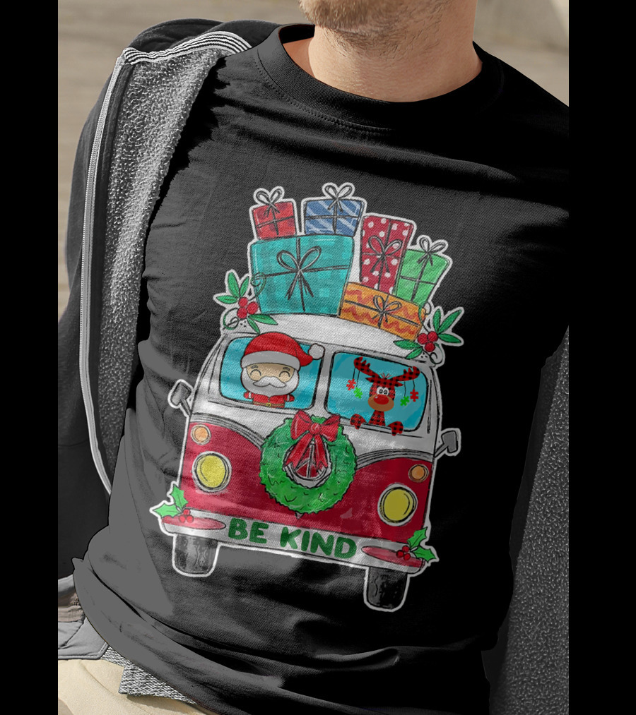 Be Kind Christmas Van Santa Reindeer Gifts T-Shirt
