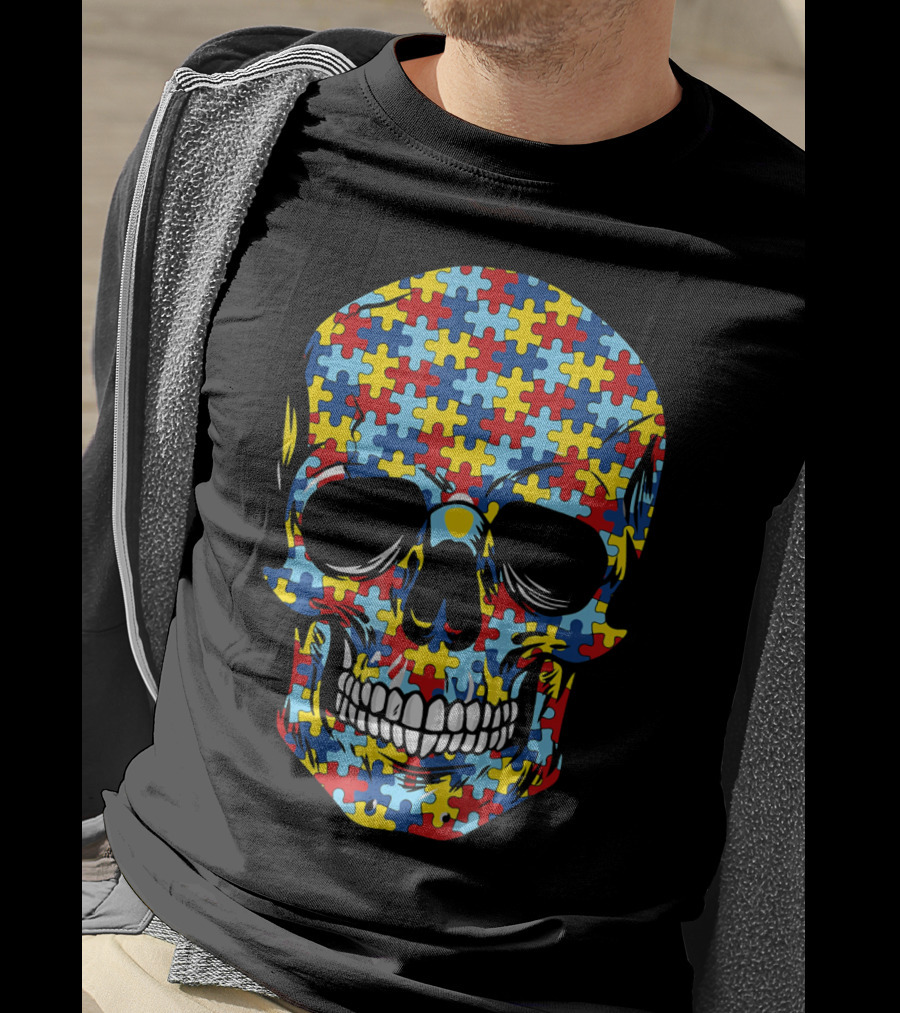 Skull Puzzle Pattern Autism Awareness T-Shirt
