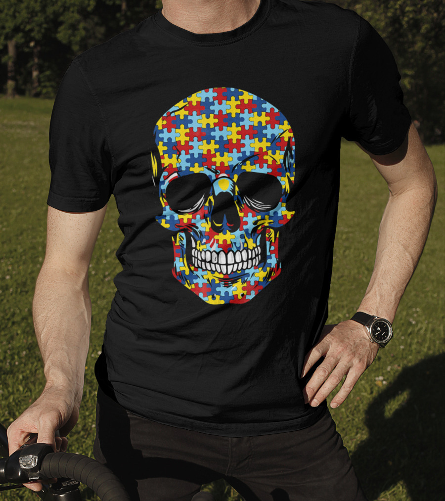 Skull Puzzle Pattern Autism Awareness T-Shirt