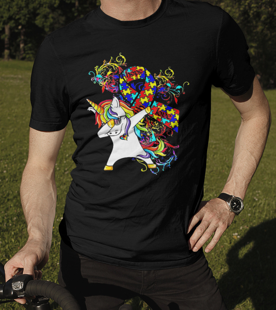 Unicorn Dabbing Hope Love Autism Awareness Puzzle T-Shirt