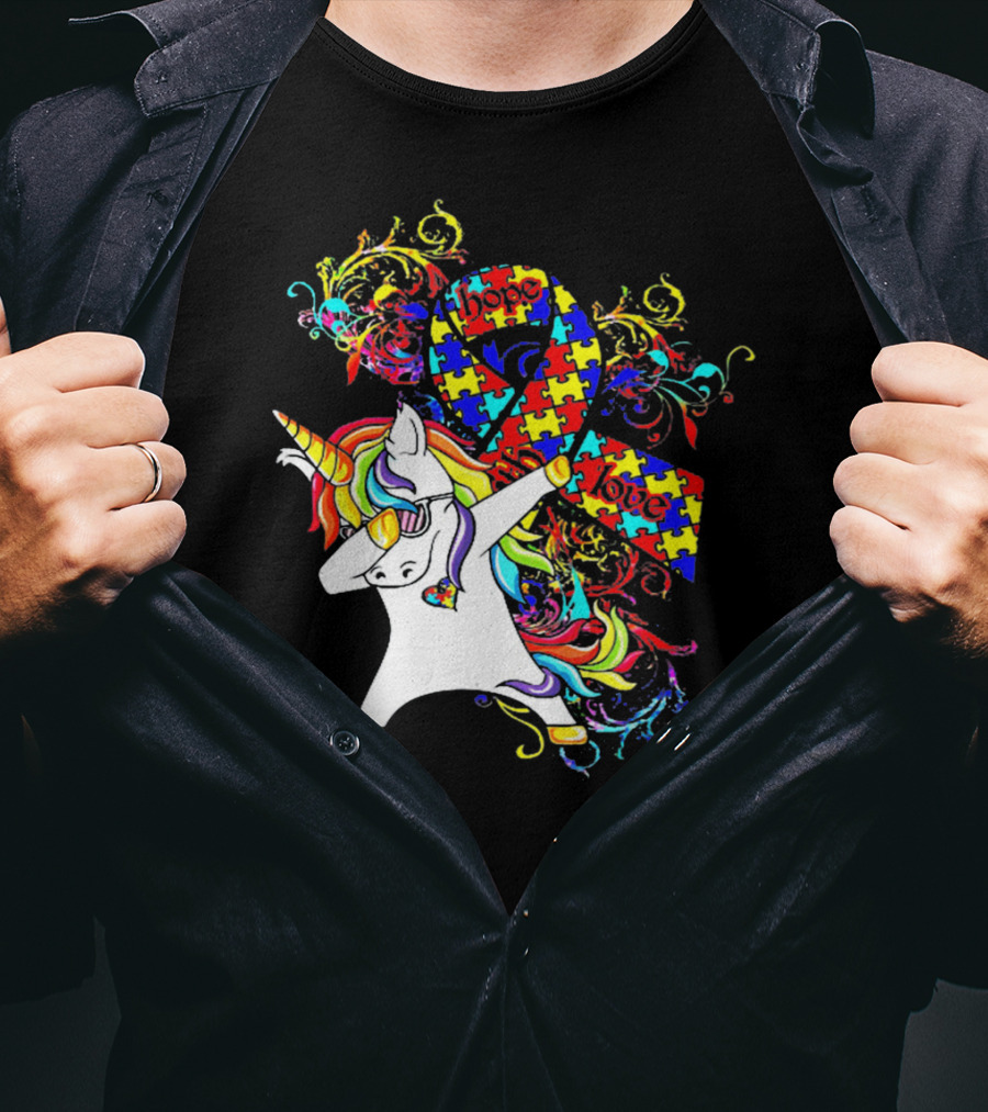 Unicorn Dabbing Hope Love Autism Awareness Puzzle T-Shirt