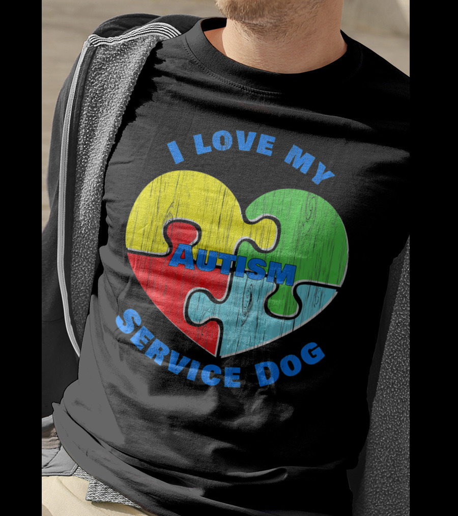 I Love My Autism Service Dog Puzzle Heart T-Shirt