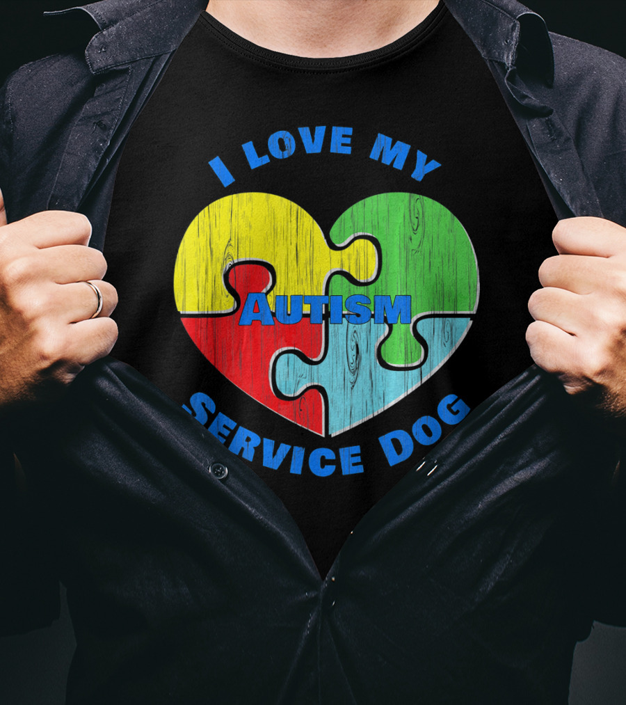 I Love My Autism Service Dog Puzzle Heart T-Shirt
