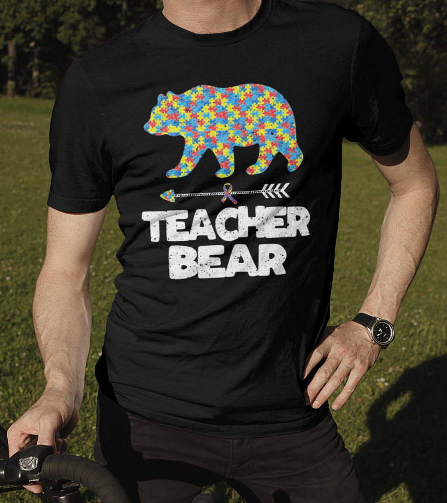 TEACHER BEAR Autism Puzzle Bear With Arrow T-Shirt