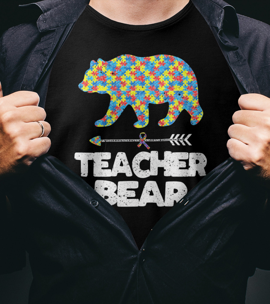 TEACHER BEAR Autism Puzzle Bear With Arrow T-Shirt