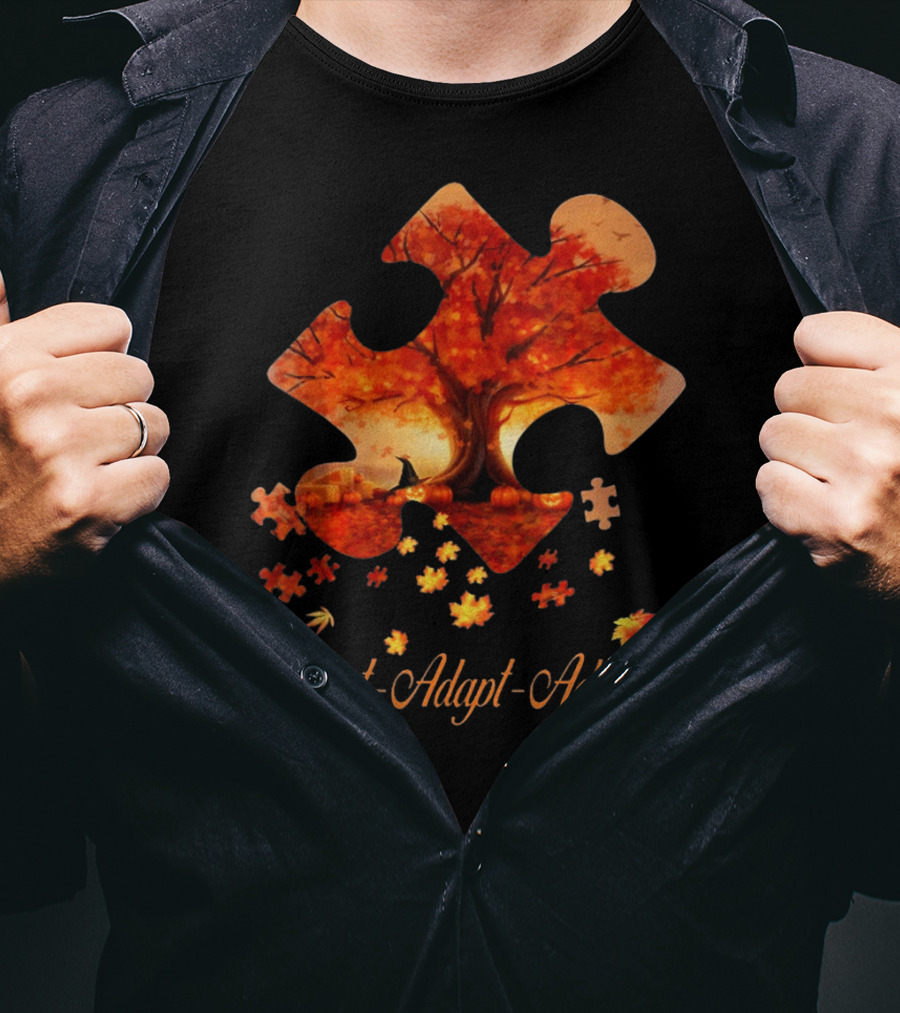 Accept Adapt Advocate Puzzle Autumn Leaves Autism Awareness T-Shirt