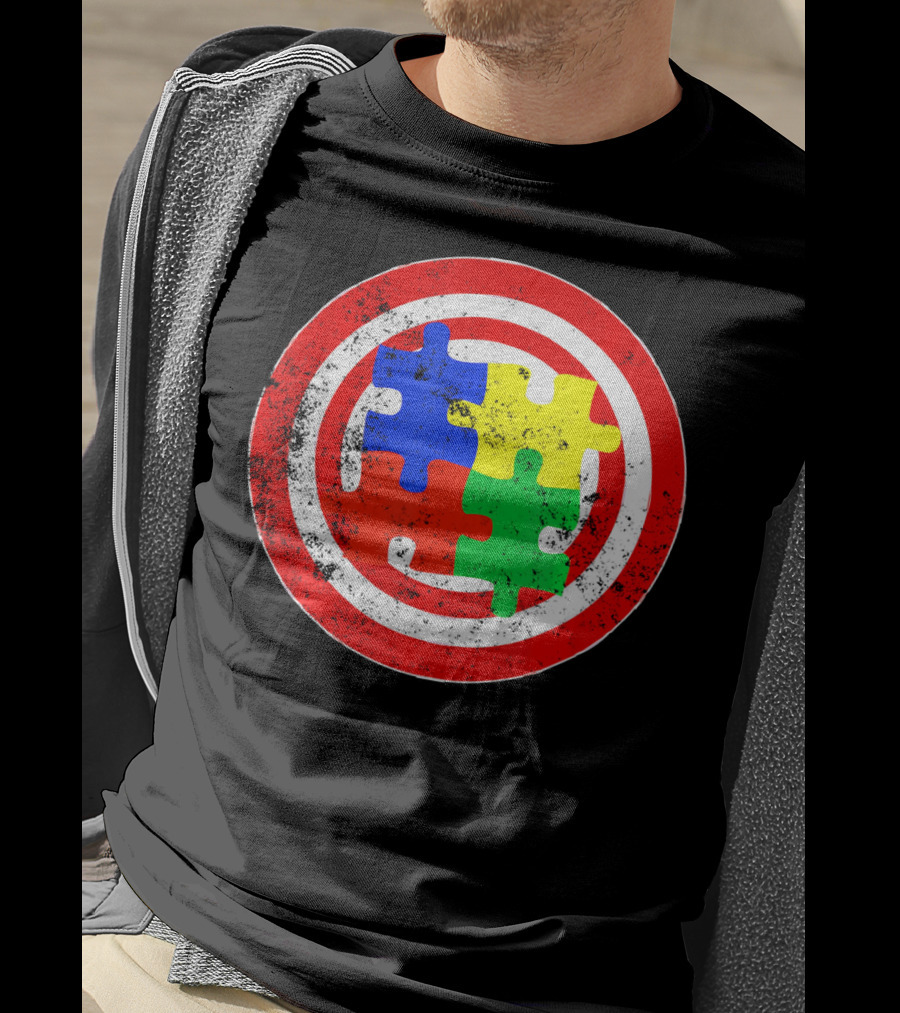 Autism Awareness Puzzle Shield Captain Autism T-Shirt