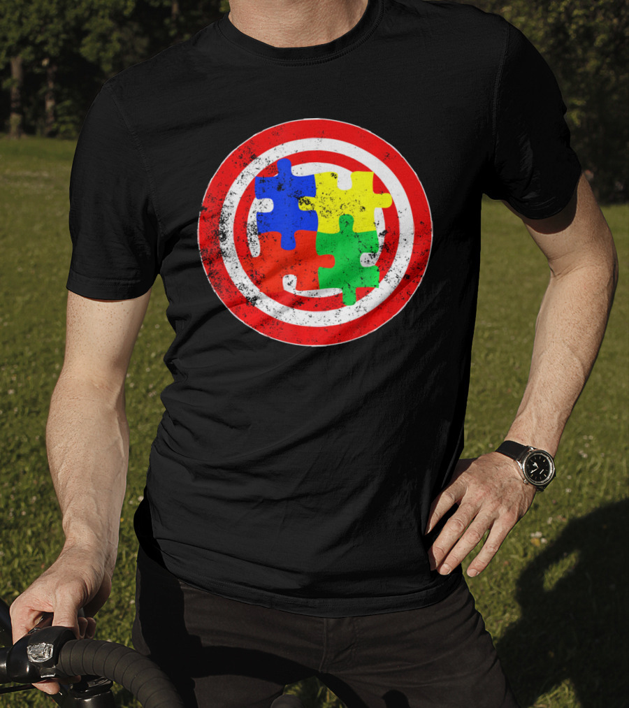 Autism Awareness Puzzle Shield Captain Autism T-Shirt