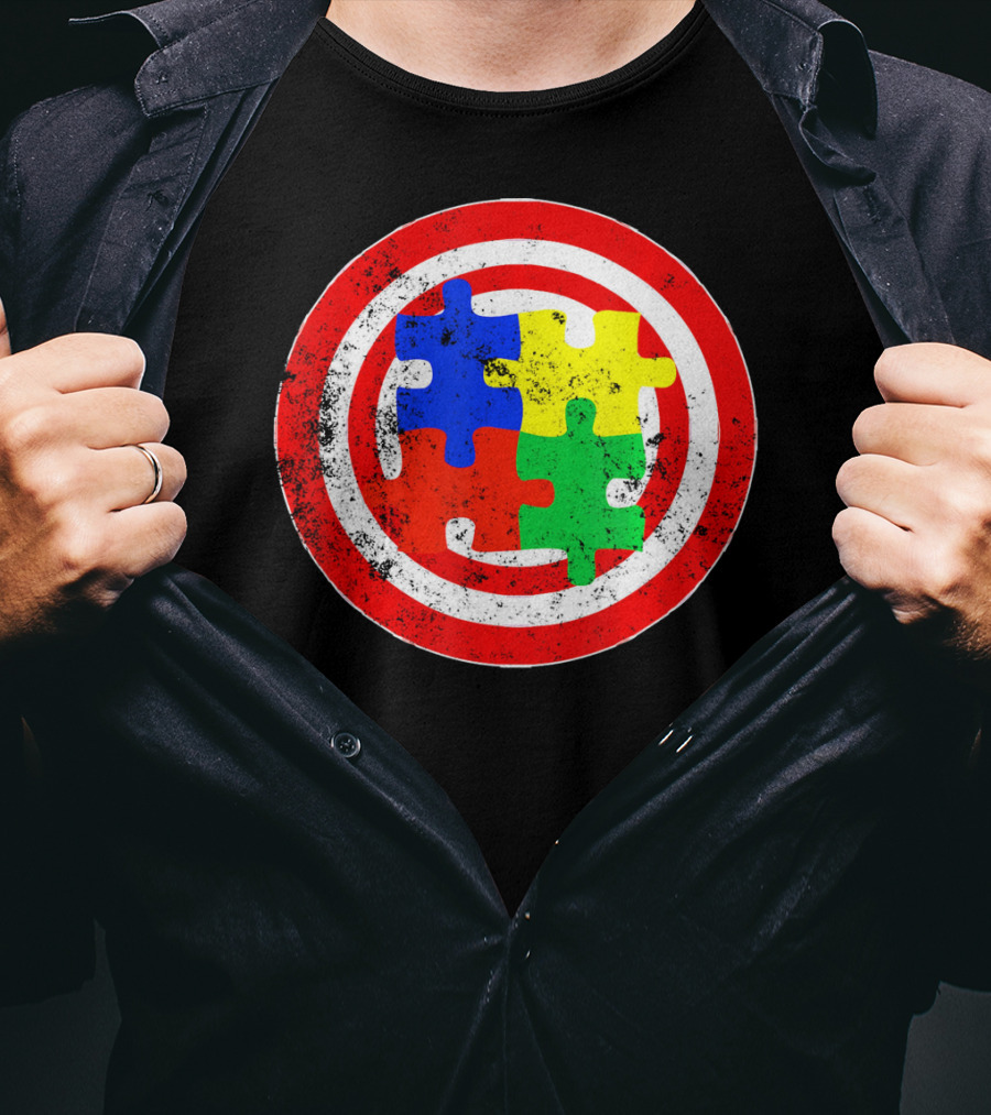 Autism Awareness Puzzle Shield Captain Autism T-Shirt