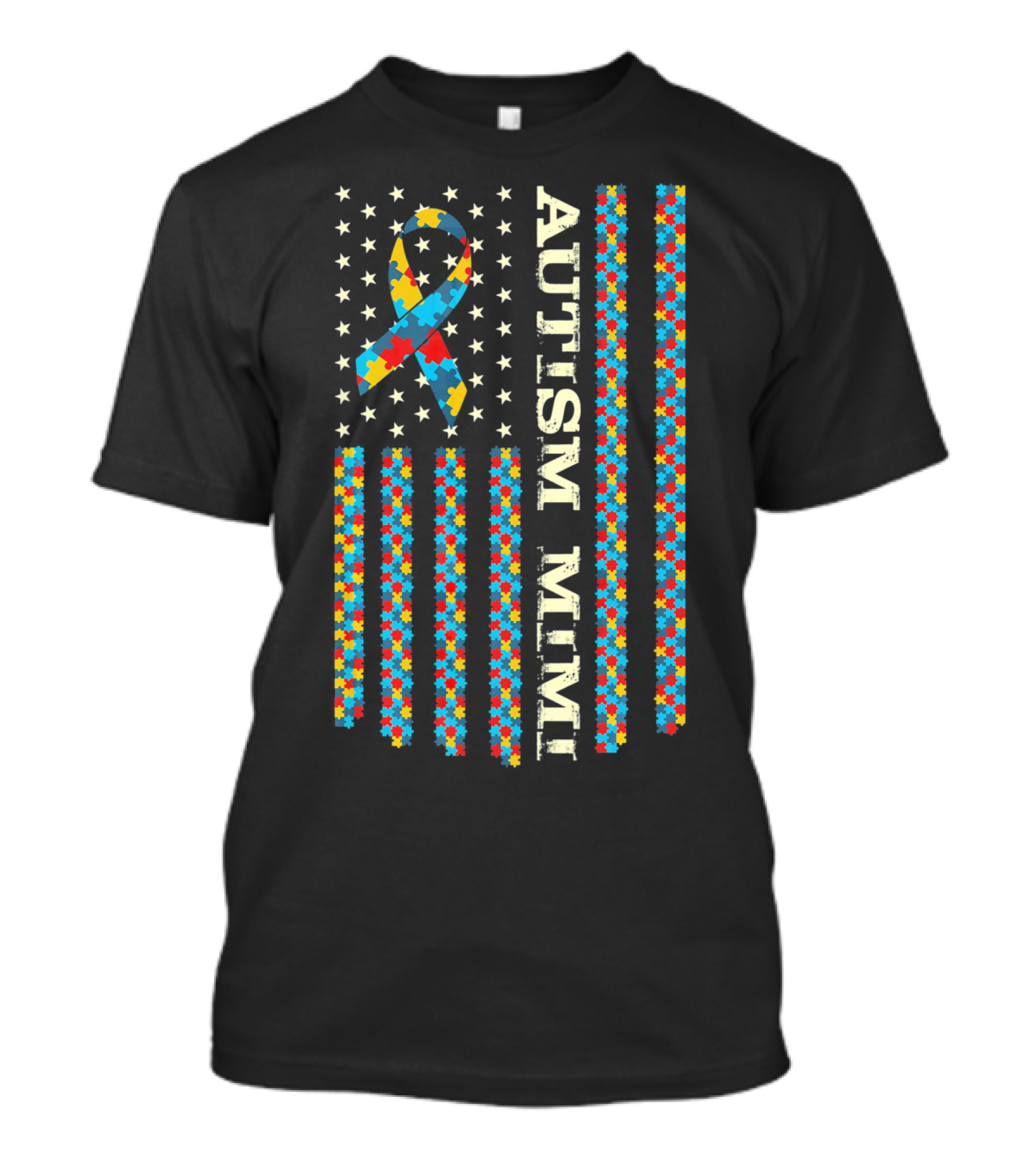 Proud Autism Mimi Vintage Autism Awareness Ribbon Puzzle Flag T-Shirt