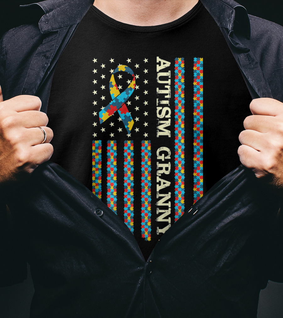 Autism Awareness Flag Puzzle Ribbon Proud Autism Granny T-Shirt