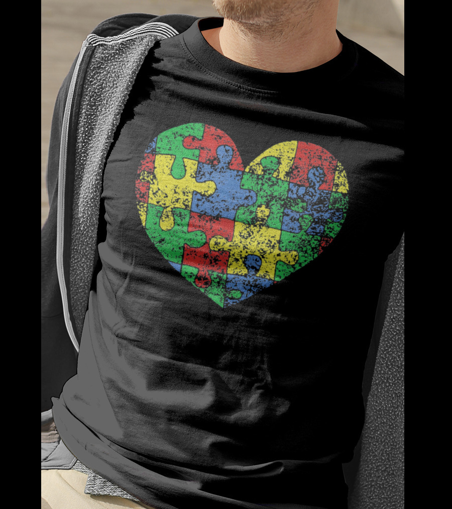 Distressed Heart Puzzle Autism T-Shirt