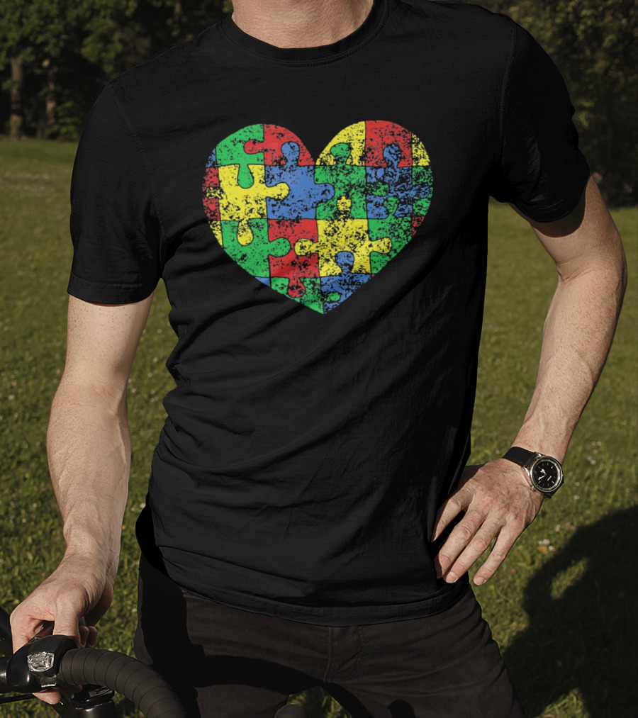 Distressed Heart Puzzle Autism T-Shirt