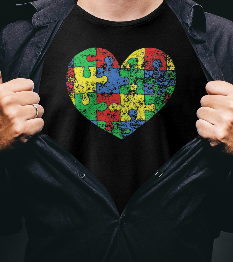 Distressed Heart Puzzle Autism T-Shirt