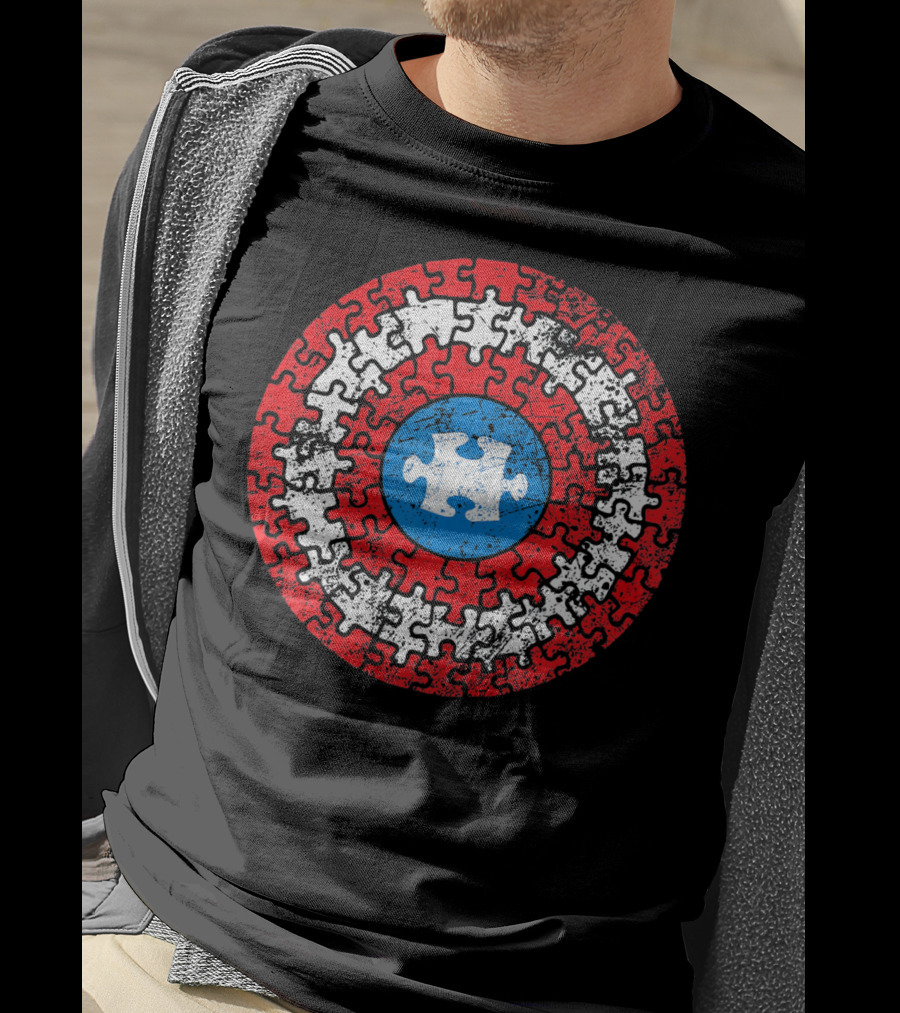 Captain Autism Awareness Puzzle Shield Superhero T-Shirt