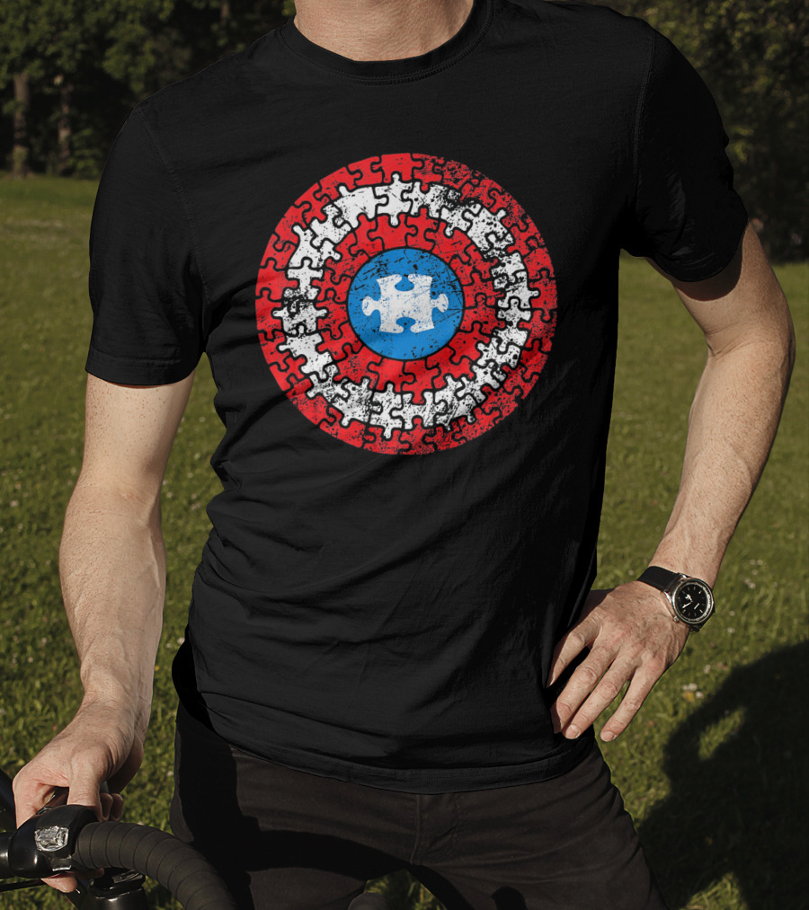 Captain Autism Awareness Puzzle Shield Superhero T-Shirt