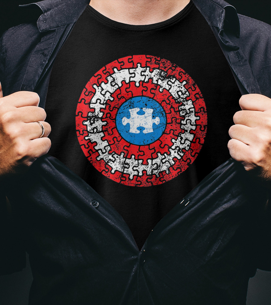 Captain Autism Awareness Puzzle Shield Superhero T-Shirt