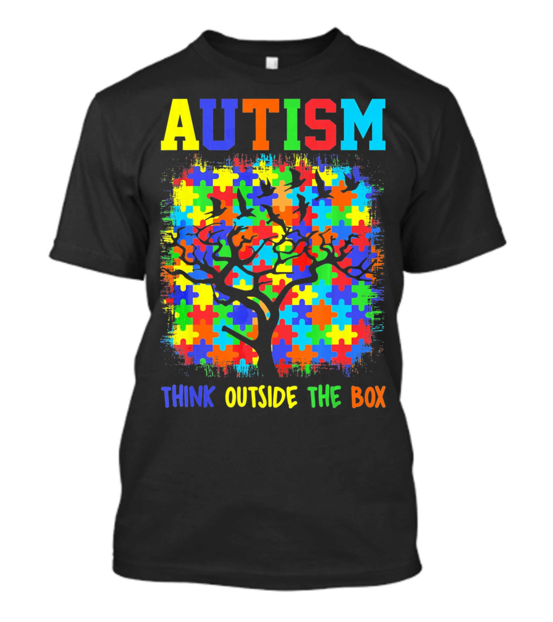 Autism Think Outside The Box Puzzle Tree T-Shirt