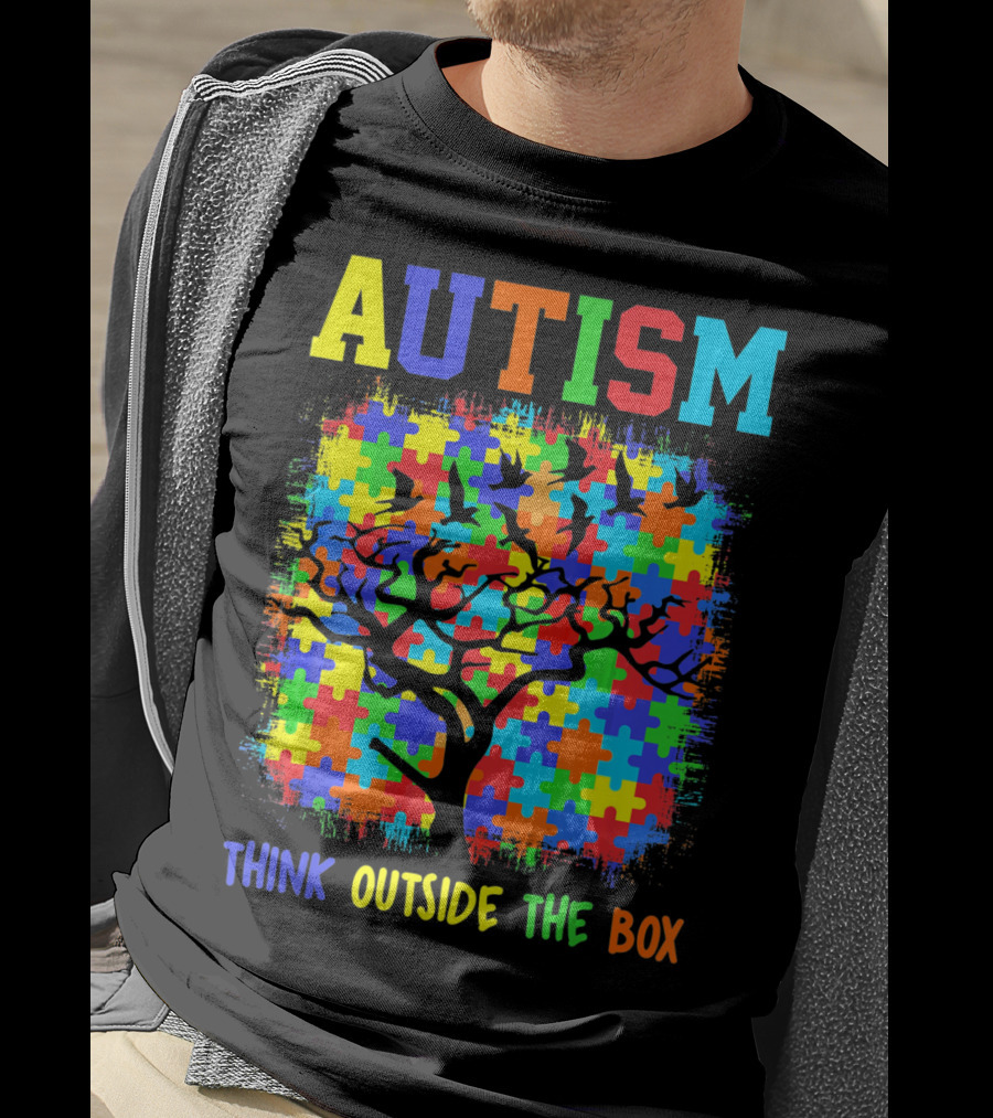 Autism Think Outside The Box Puzzle Tree T-Shirt