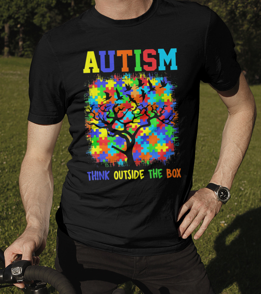 Autism Think Outside The Box Puzzle Tree T-Shirt