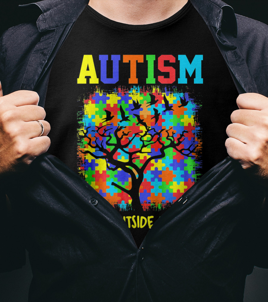 Autism Think Outside The Box Puzzle Tree T-Shirt