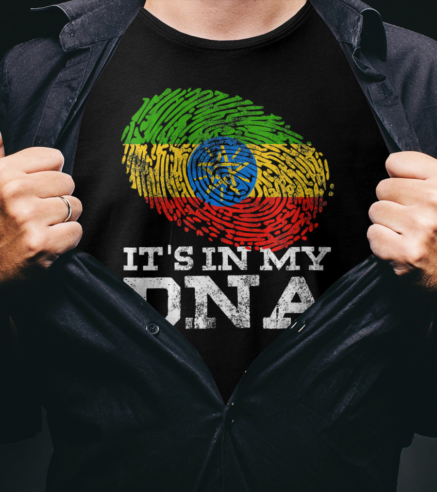 It's In My DNA Ethiopian Flag Fingerprint T-Shirt