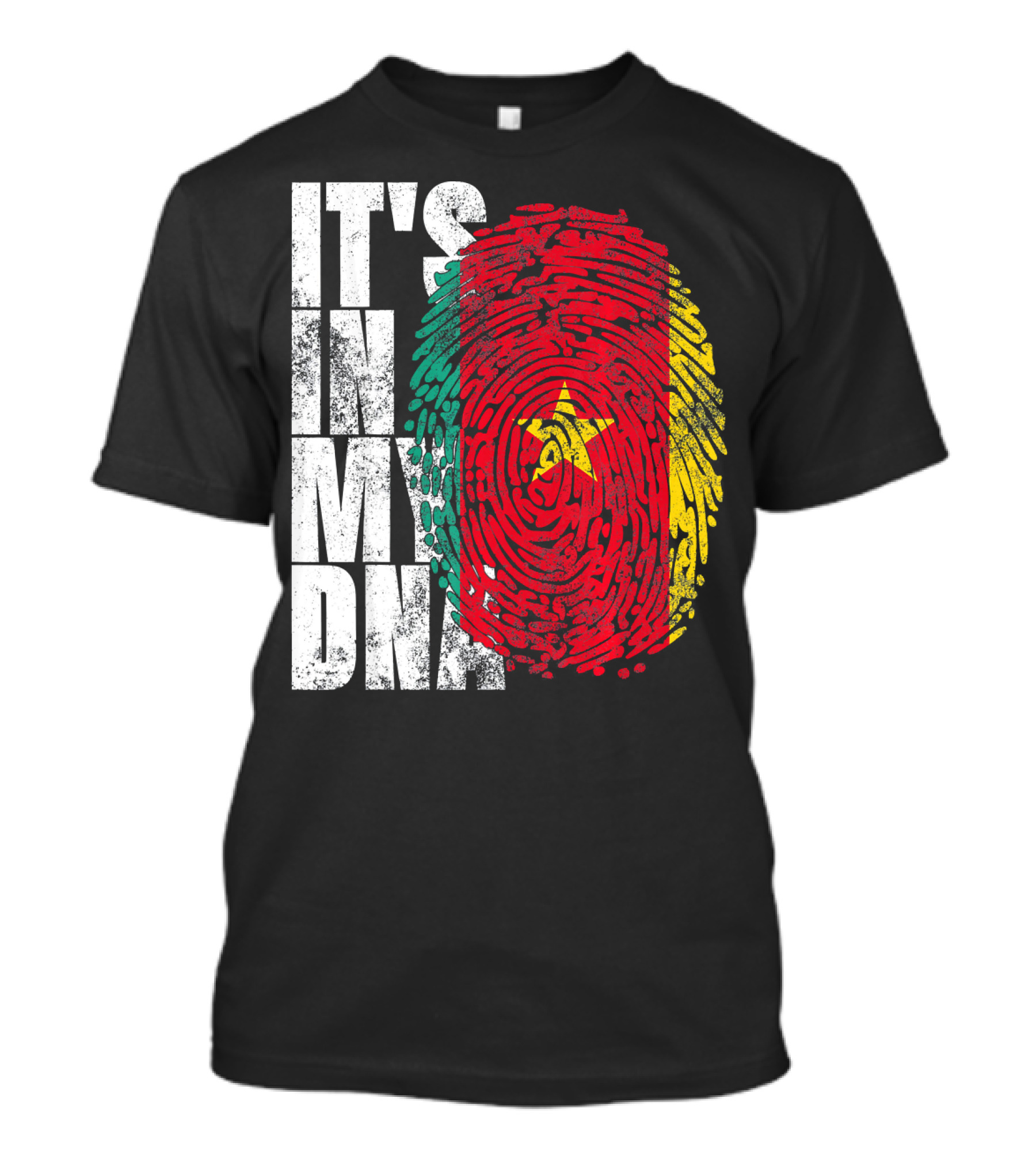 IT'S IN MY DNA Cameroonian Afro American Flag Fingerprint T-Shirt