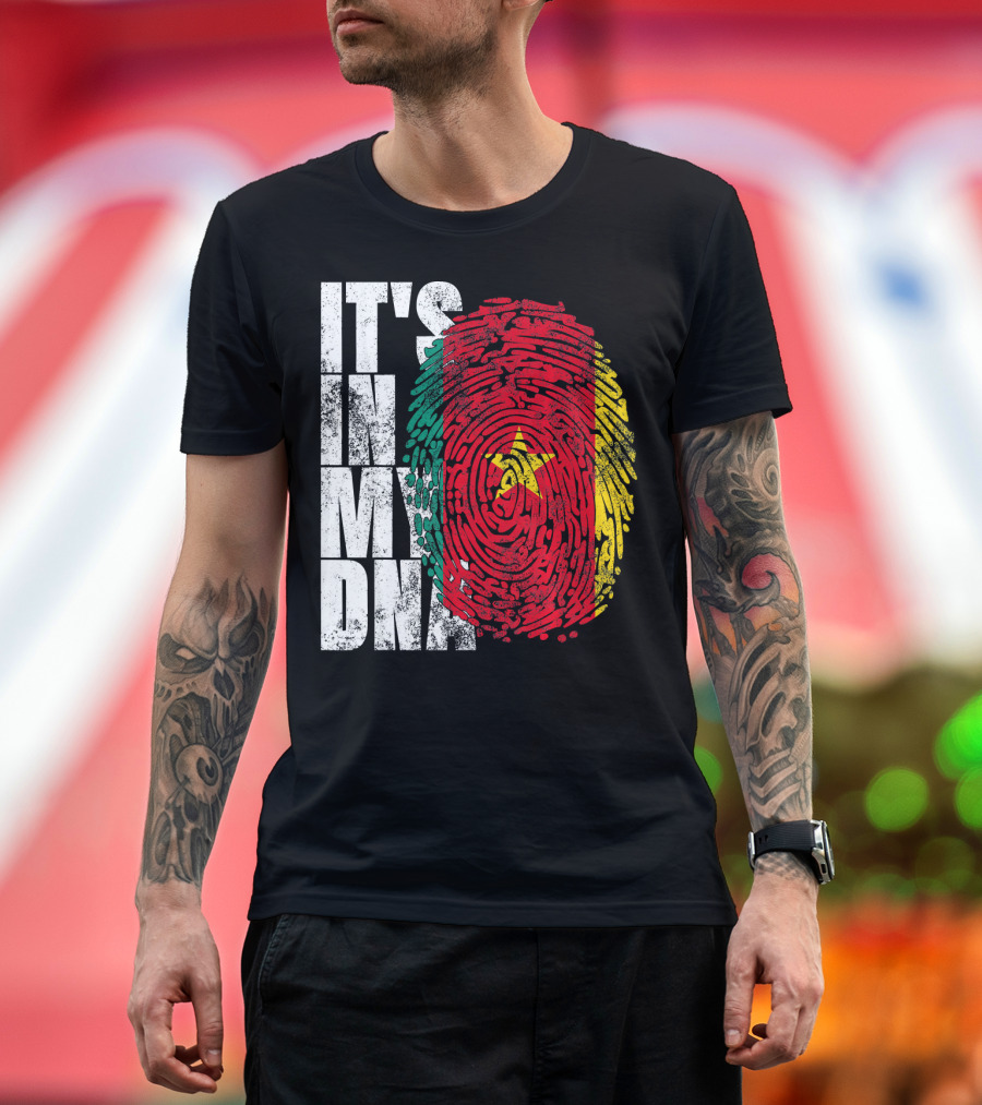 IT'S IN MY DNA Cameroonian Afro American Flag Fingerprint T-Shirt