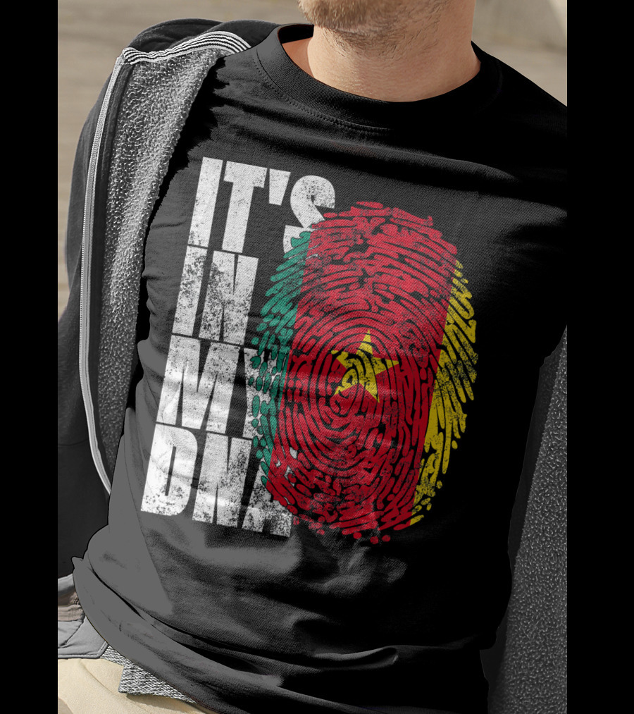 IT'S IN MY DNA Cameroonian Afro American Flag Fingerprint T-Shirt