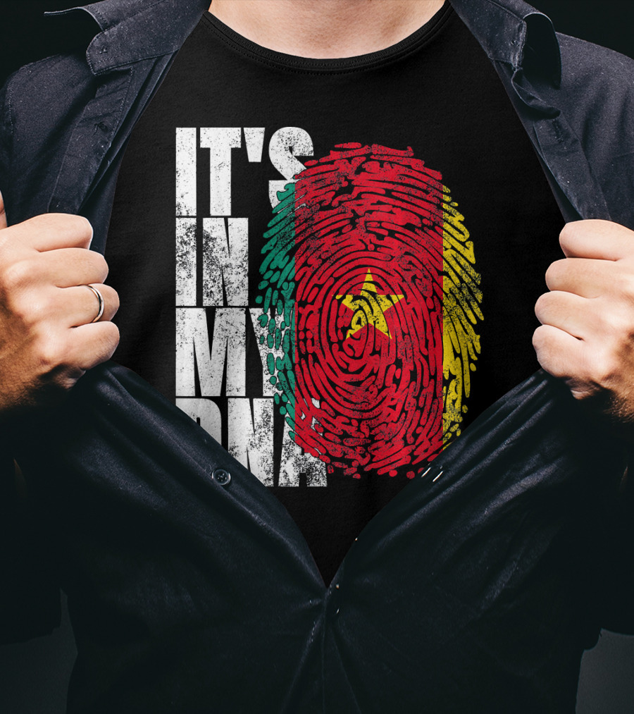 IT'S IN MY DNA Cameroonian Afro American Flag Fingerprint T-Shirt