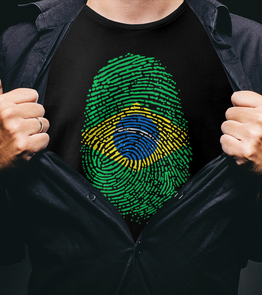 Proud DNA Brasil Flag Thumbprint Brazil T-Shirt