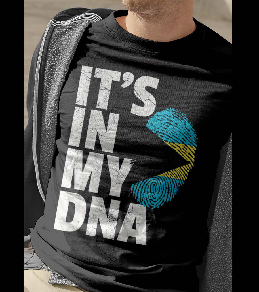 IT'S IN MY DNA Bahamas Bahamian Flag Fingerprint T-Shirt