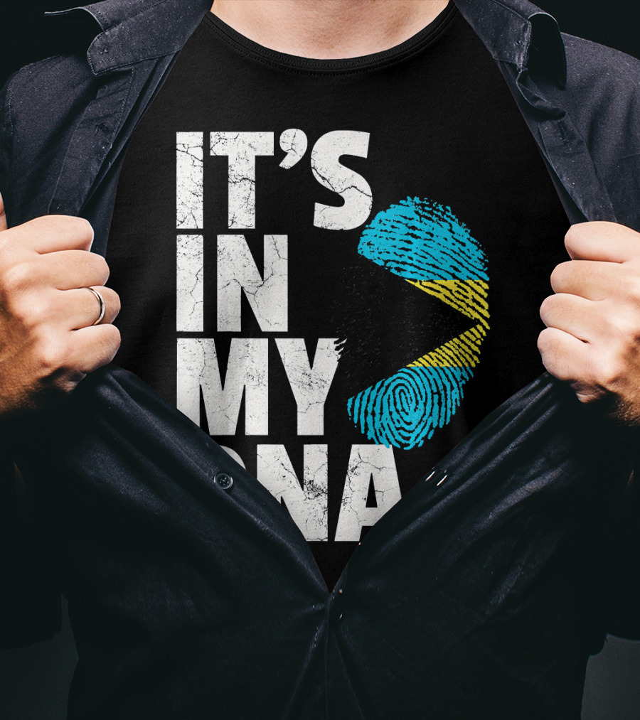 IT'S IN MY DNA Bahamas Bahamian Flag Fingerprint T-Shirt