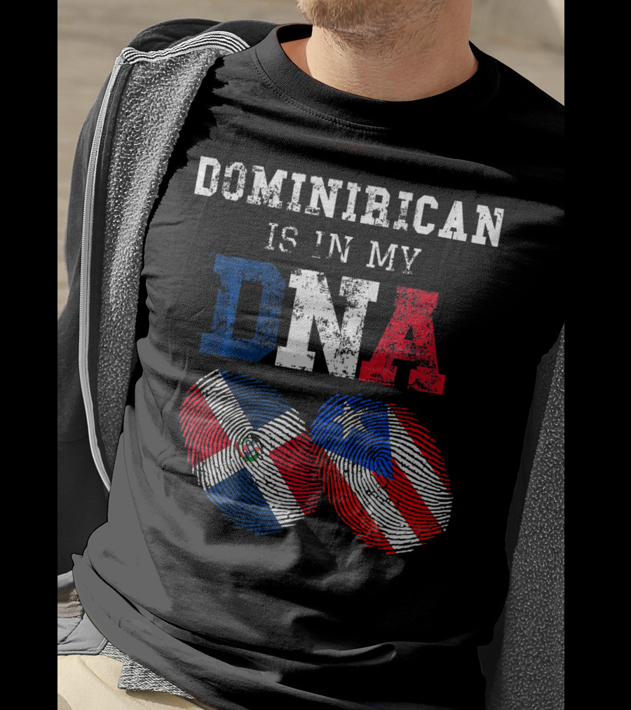 Dominirican Is In My DNA Puerto Rico Republica Flag Fingerprints T-Shirt